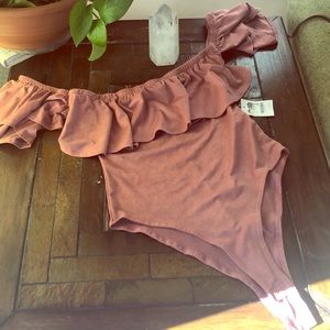 Mauve pink one piece off shoulder one piece
